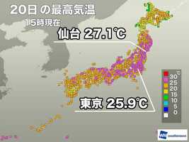 東京や仙台などは夏日で蒸し暑い 明日は雲が厚く気温は低下